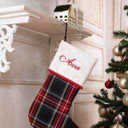 Personalized Plaid Christmas Stockings With Pompom Trimmed Cuff, Family Stockings, Tartan - thumbnail 2