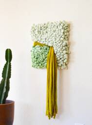 Green Woven Wall Art - Small Textured Fiber Tapestry Modern Abstract Wool Hanging in Multiple Sizes