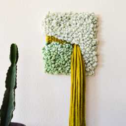 Green Woven Wall Art - Small Textured Fiber Tapestry Modern Abstract Wool Hanging in Multiple Sizes - thumbnail 2