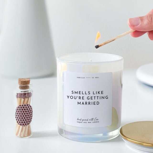 Smells Like You're Getting Married Scented Candle With Metal Lid Newlywed Gift For Her Him Engagement Gift Couple Congratulation - image 1