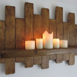 Large 76cm Reclaimed Pallet Wood Floating Shelf/Wine Rack Led Candle Holder Shabby Chic Country Cottage Furniture - thumbnail 2