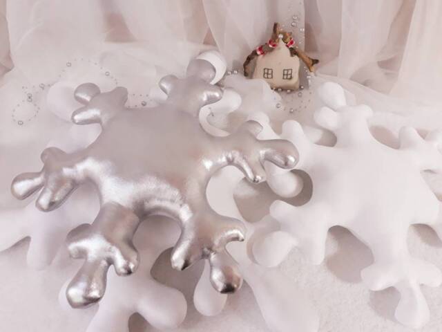 Snowflake Pillow, Soft Pillow Set, White & Silver Christmas Decoration, Christmas Pillow - image 1