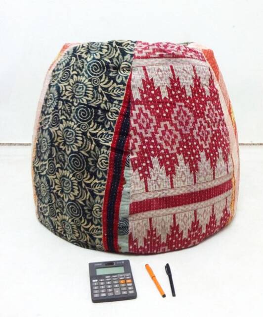 Handmade Floral Kantha Quilt Bean Bag Chair Bohemian Ottoman Pouf - image 1