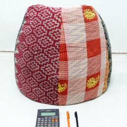 Handmade Floral Kantha Quilt Bean Bag Chair Bohemian Ottoman Pouf - thumbnail 2