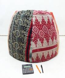 Handmade Floral Kantha Quilt Bean Bag Chair Bohemian Ottoman Pouf