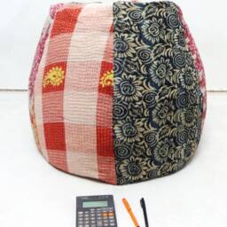 Handmade Floral Kantha Quilt Bean Bag Chair Bohemian Ottoman Pouf - thumbnail 3