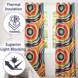 Abstract Wavy Layered Circular Lines Gradient Seamless Pattern Readymade Eyelet Ring Top Thermal 100% Blackout Curtains - thumbnail 3
