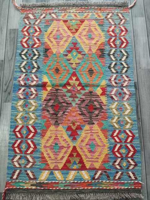 Kilim Rug Classic, Handmade Artisan Afghan Turkish Persian Rug, Navajo Moroccan Bohemian Flatweave, Natural Wool Multicolour 127x79 cm - image 1