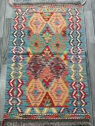 Kilim Rug Classic, Handmade Artisan Afghan Turkish Persian Rug, Navajo Moroccan Bohemian Flatweave, Natural Wool Multicolour 127x79 cm - thumbnail 1