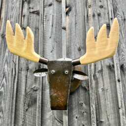 Reclaimed Wood & Steel Moose Wall Sculpture Large Faux Taxidermy Art - thumbnail 4