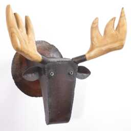 Reclaimed Wood & Steel Moose Wall Sculpture Large Faux Taxidermy Art