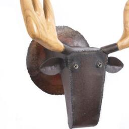Reclaimed Wood & Steel Moose Wall Sculpture Large Faux Taxidermy Art - thumbnail 2
