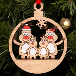 Personalised Family Reindeer Christmas Bauble Engraved Wood Decoration - thumbnail 3