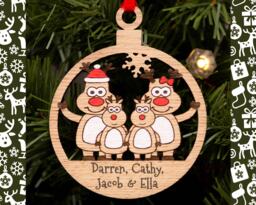 Personalised Family Reindeer Christmas Bauble Engraved Wood Decoration - thumbnail 1
