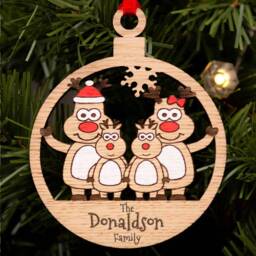 Personalised Family Reindeer Christmas Bauble Engraved Wood Decoration - thumbnail 2