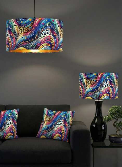 Handmade By Order Luxury Multicoloured Abstract Art Leopard Print Drum Velvet Lamp Shade Pendant Light All Shapes & Sizes Avail - image 1