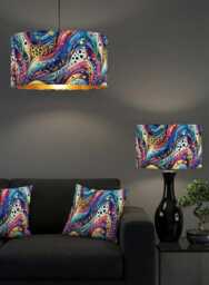 Handmade By Order Luxury Multicoloured Abstract Art Leopard Print Drum Velvet Lamp Shade Pendant Light All Shapes & Sizes Avail