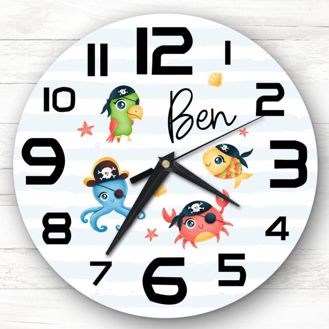 Cute Animal Pirate Characters Boys Room Custom Gift Personalised Clock - image 1