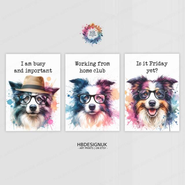 Funny Collie Office Prints - Set Of 3 Posters - Dog Quotes Decor Work From Home Wall Art Wfh Gifts Coworker Workplace Pictures - image 1