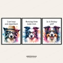 Funny Collie Office Prints - Set Of 3 Posters - Dog Quotes Decor Work From Home Wall Art Wfh Gifts Coworker Workplace Pictures - thumbnail 2
