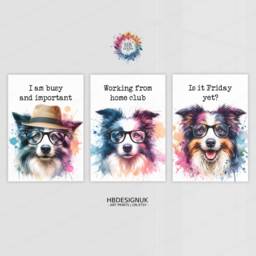 Funny Collie Office Prints - Set Of 3 Posters - Dog Quotes Decor Work From Home Wall Art Wfh Gifts Coworker Workplace Pictures - thumbnail 1