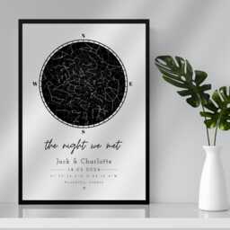 Personalised Night Sky Star Map Print & Frame Gift The We Met Anniversary Engagement First Date Where It Began Valentine's Astrology - thumbnail 2