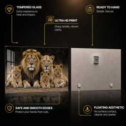 Lion Family Portrait Tempered Glass Wall Art, Animal Wildlife Decor, Large Horizontal Modern Art For Living Room - thumbnail 4