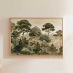 Green Forest Poster, Vintage Woodland Print, Landscape Wall Art, Paper - thumbnail 1