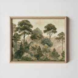 Green Forest Poster, Vintage Woodland Print, Landscape Wall Art, Paper - thumbnail 3