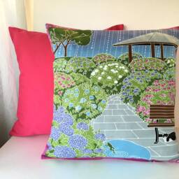 Cat Pillow Cover, Hydrangea Field Sofa Bedding Throw, Cotton Animal Pillow, Japanese Cover - thumbnail 3