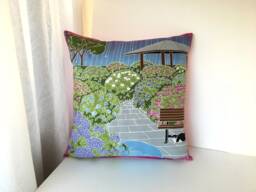 Cat Pillow Cover, Hydrangea Field Sofa Bedding Throw, Cotton Animal Pillow, Japanese Cover - thumbnail 1