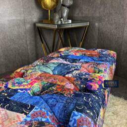 Footstool Patchwork Multicolor Printed Fabric Living Room Ottoman Pouffe Bench, Handmade in U.K - thumbnail 3