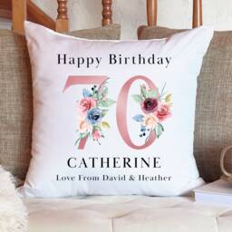 Personalised 70Th Birthday Cushion Pillow - Custom Message Gifts & Unique Present Ideas For Mum, Grandma, Auntie, Sister Or Friend - thumbnail 1