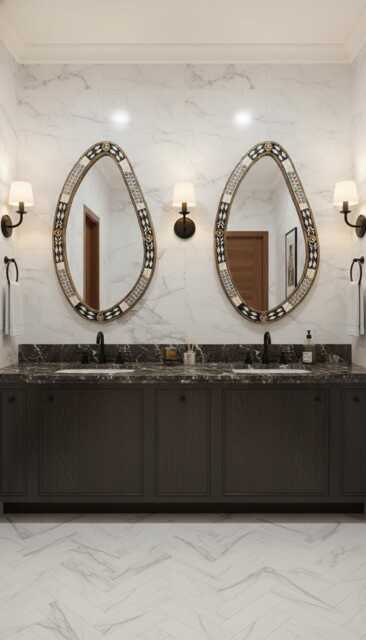 Asymmetrical Wall Mirror - Bathroom Cow Bone Inlay - image 1