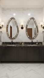 Asymmetrical Wall Mirror - Bathroom Cow Bone Inlay - thumbnail 1