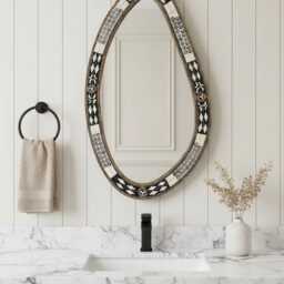 Asymmetrical Wall Mirror - Bathroom Cow Bone Inlay - thumbnail 3