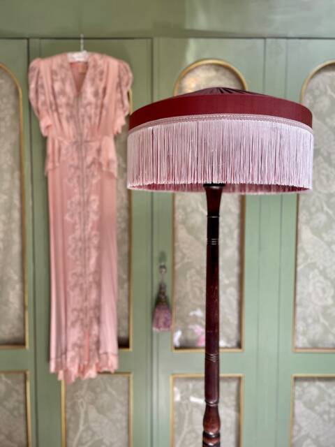 Handmade Silk Fringe Lampshade, Art Deco Victorian Style, 14 Inch - image 1