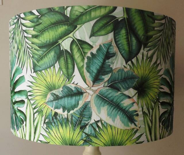 Palm Leaf Lampshade Shabby Chic Green & Off White Fatta Da Mamma Free Gift - image 1