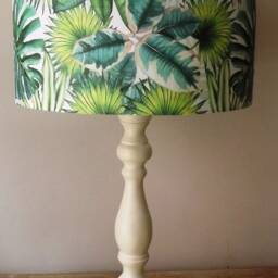 Palm Leaf Lampshade Shabby Chic Green & Off White Fatta Da Mamma Free Gift - thumbnail 2