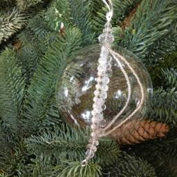 Flat Glass Bauble With Pearl, Clear & Silver Beads - Hanging Decoration Christmas Tree Ornament Gift Holiday Anniversary Wedding Winter - thumbnail 2