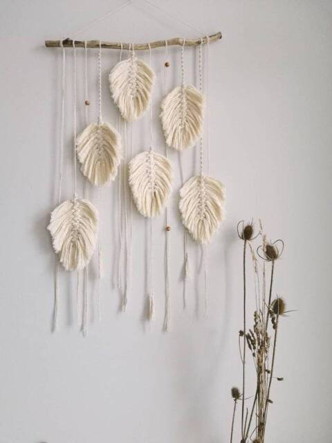 Macrame Leaf Wall Hanging, Boho Dorm Decor, Tapestry Art - image 1