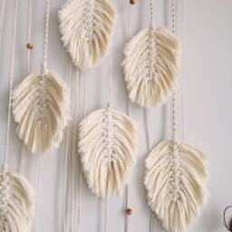 Macrame Leaf Wall Hanging, Boho Dorm Decor, Tapestry Art - thumbnail 3