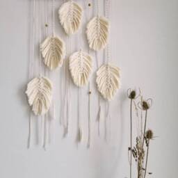 Macrame Leaf Wall Hanging, Boho Dorm Decor, Tapestry Art - thumbnail 4