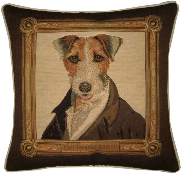 Thierry Poncelet Fox Terrier Brown Frame Woven Tapestry Cushion Cover Sham - image 1