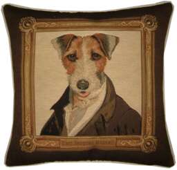 Thierry Poncelet Fox Terrier Brown Frame Woven Tapestry Cushion Cover Sham - thumbnail 1