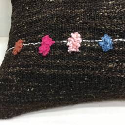 Vintage Turkish Kilim Pillow, Bohemian Cushion Cover, Linen Back, 16x24 - thumbnail 3