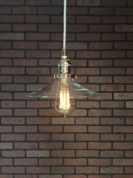 "Industrial Pendant -Chrome 8"" Flat Clear Glass Shade With Patented ""Huila Connectors"