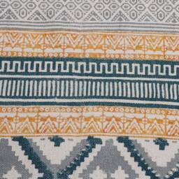 Block Printed Cotton Rug - Bohemian Woven Area With Fringe - thumbnail 2