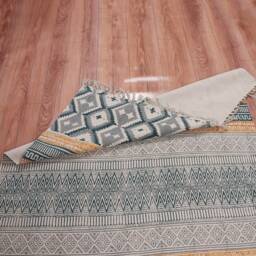 Block Printed Cotton Rug - Bohemian Woven Area With Fringe - thumbnail 3