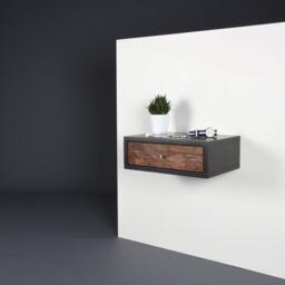 Stone Gray Floating Bedside Table With 1 Drawer in Old Wood/Modern Console Mid-Century Style - thumbnail 2